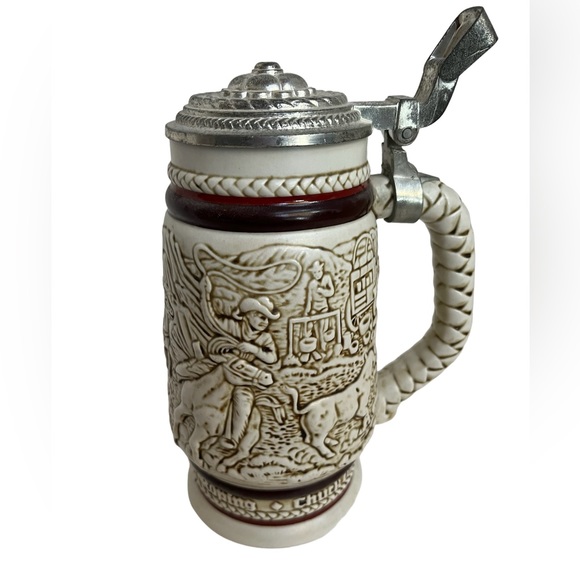 AVON Ceramarte Brazil 1980 Lidded Stein Mug Cup Hand Crafted Cowboy Vintage - Picture 1 of 7